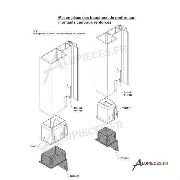 TGA3819 Bouchon renfort central usinage plat Lumeal-pose