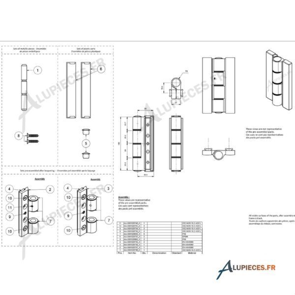 Côtes Paumelle Technal Référence TPW6005 pour porte repliable Ambial