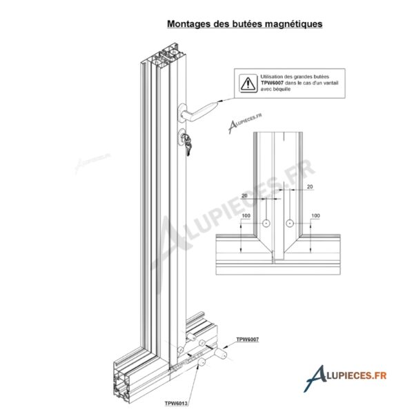 Montage butée magnétique de 35mm Technal pour porte repliable Ambial