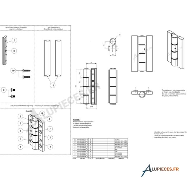 Côtes paumelle centrale Technal Référence TPW6011 pour porte Ambial