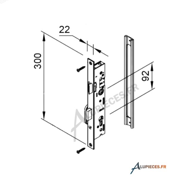 Côtes Serrure 3 points avec adaptateur pour porte Technal gamme Ambial