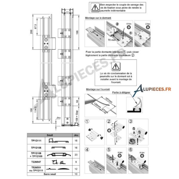 TPY3627 Paumelle en feuillure 3 lames Technal PY65-Montage