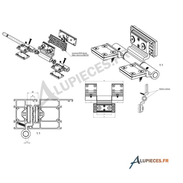 TPY3627 Paumelle en feuillure 3 lames PY65-Cotes