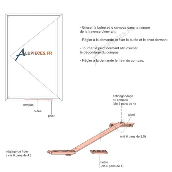 Limiteur d'ouverture Technal Topaze FB-Montage