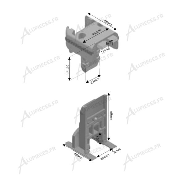 Bouchon Montant lateral ouvrant Technal pour coulissant Lumeal-Cotes ref T411010