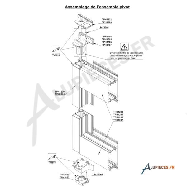 Ensemble d'étanchéité pivot GEP Technal PH65-Assemblage