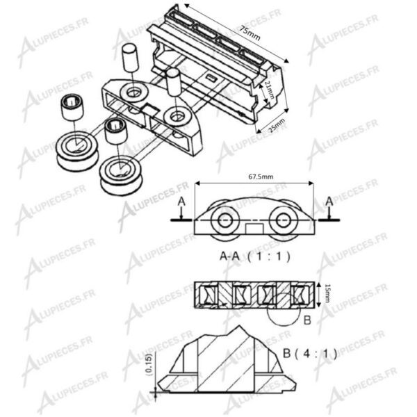 Roulette double polyamide NON réglable GyGa-Cotes